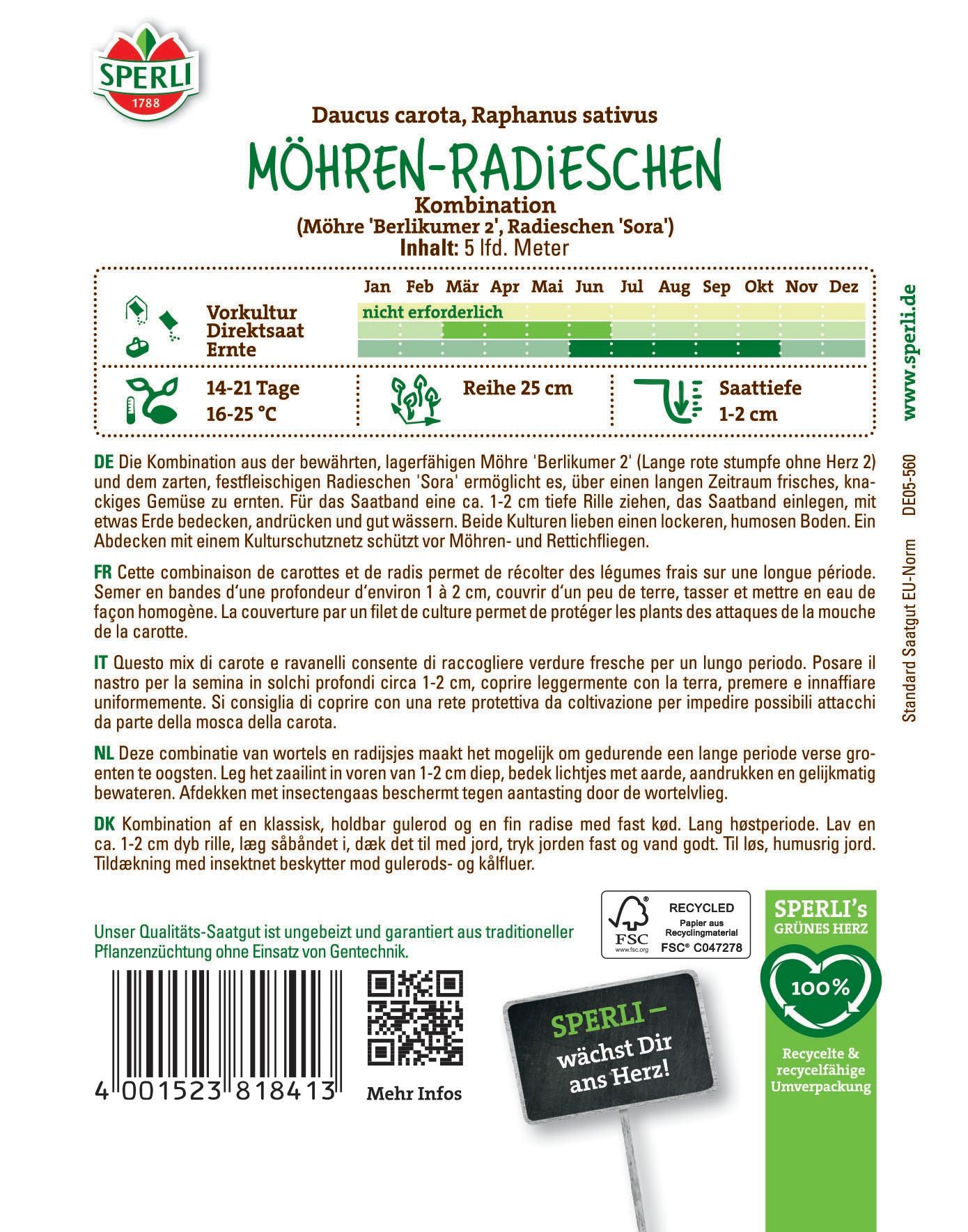 Möhrensamen-Radiessamen Kombination, Saatband