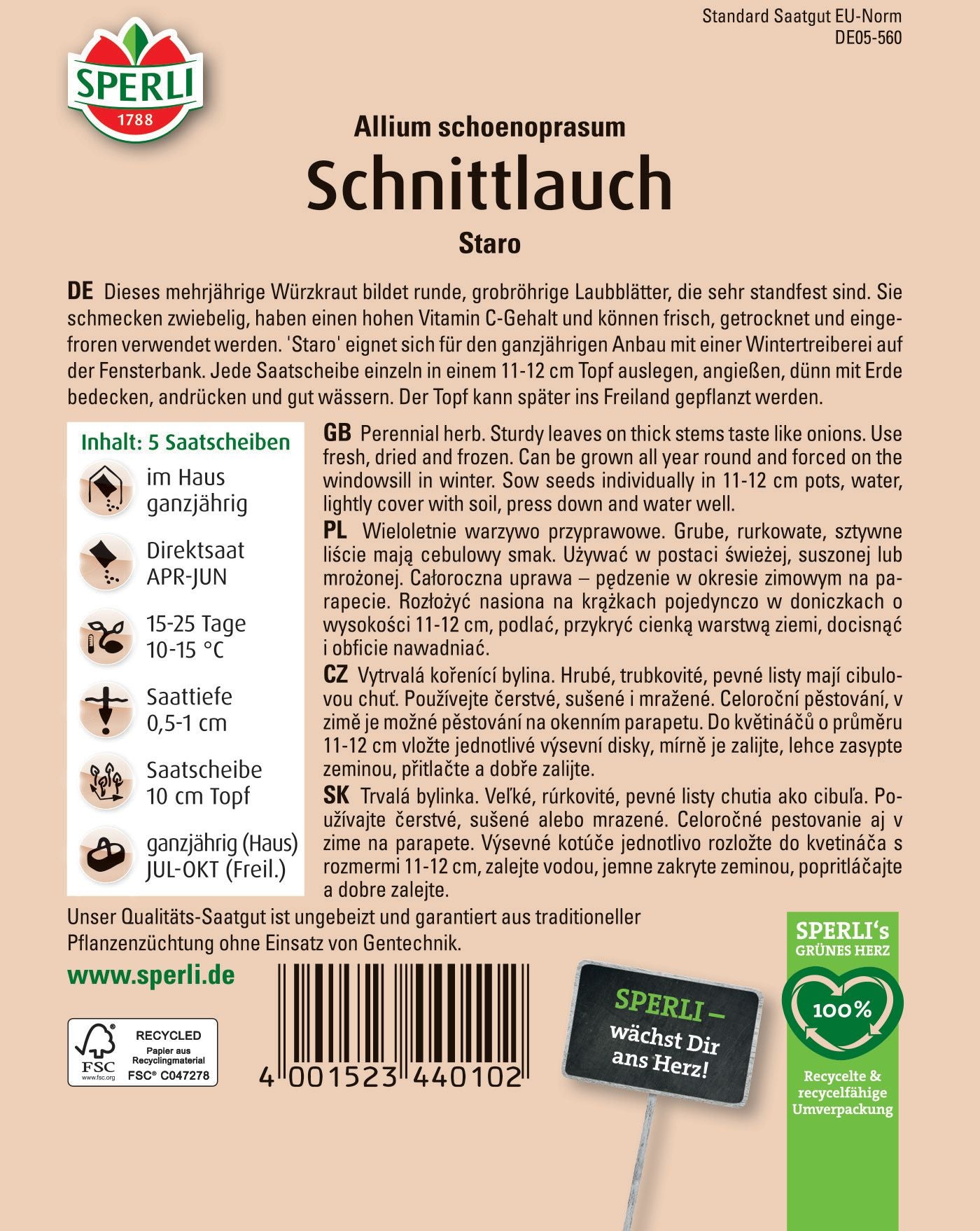 Schnittlauchsamen Staro, Saatscheibe
