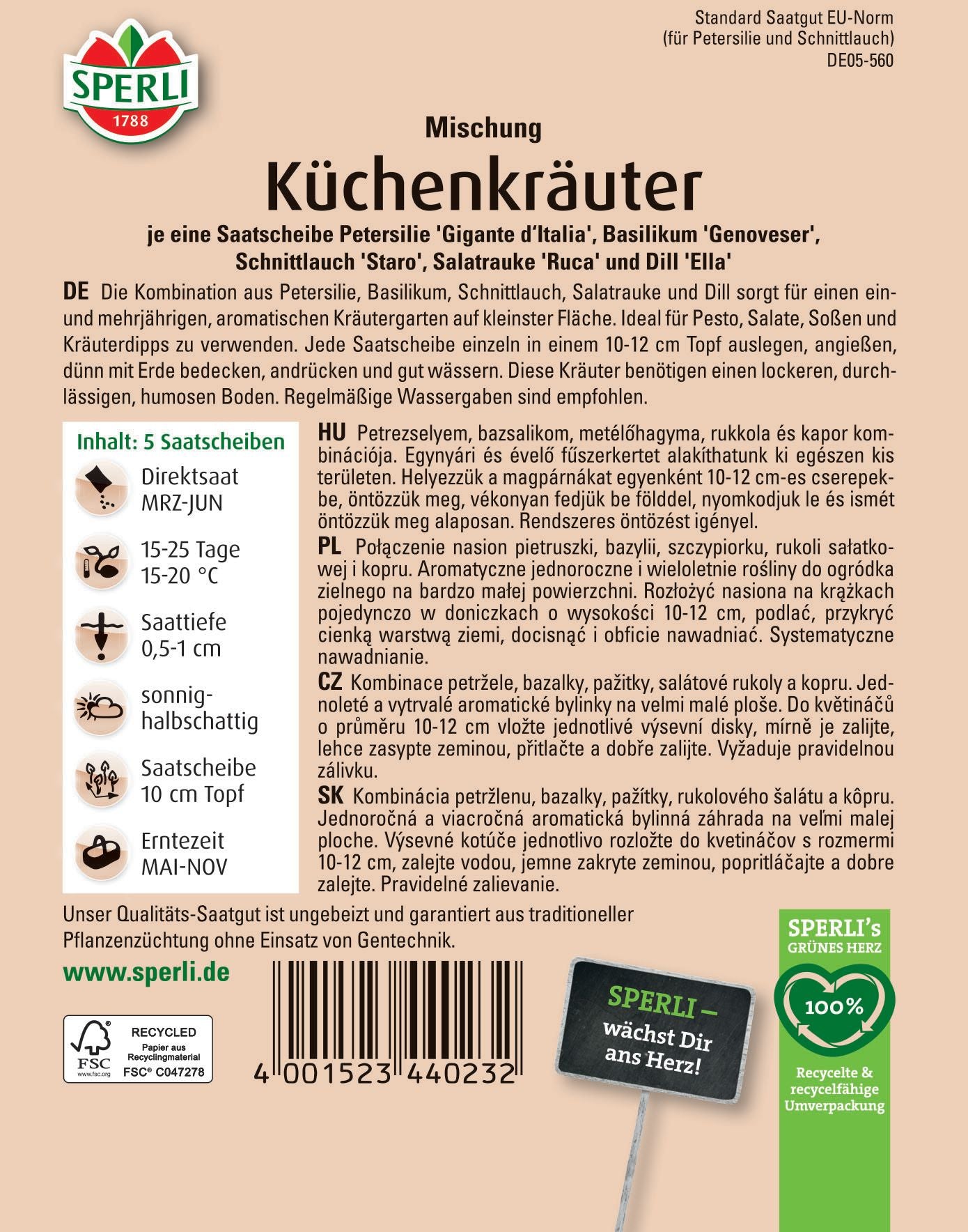 Küchenkräutersamen, Saatscheibe