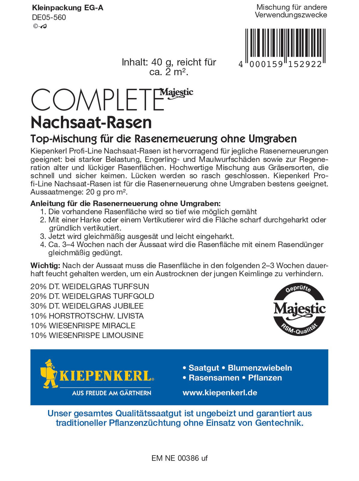 Complete Nachsaat-Rasensamen, 40 g