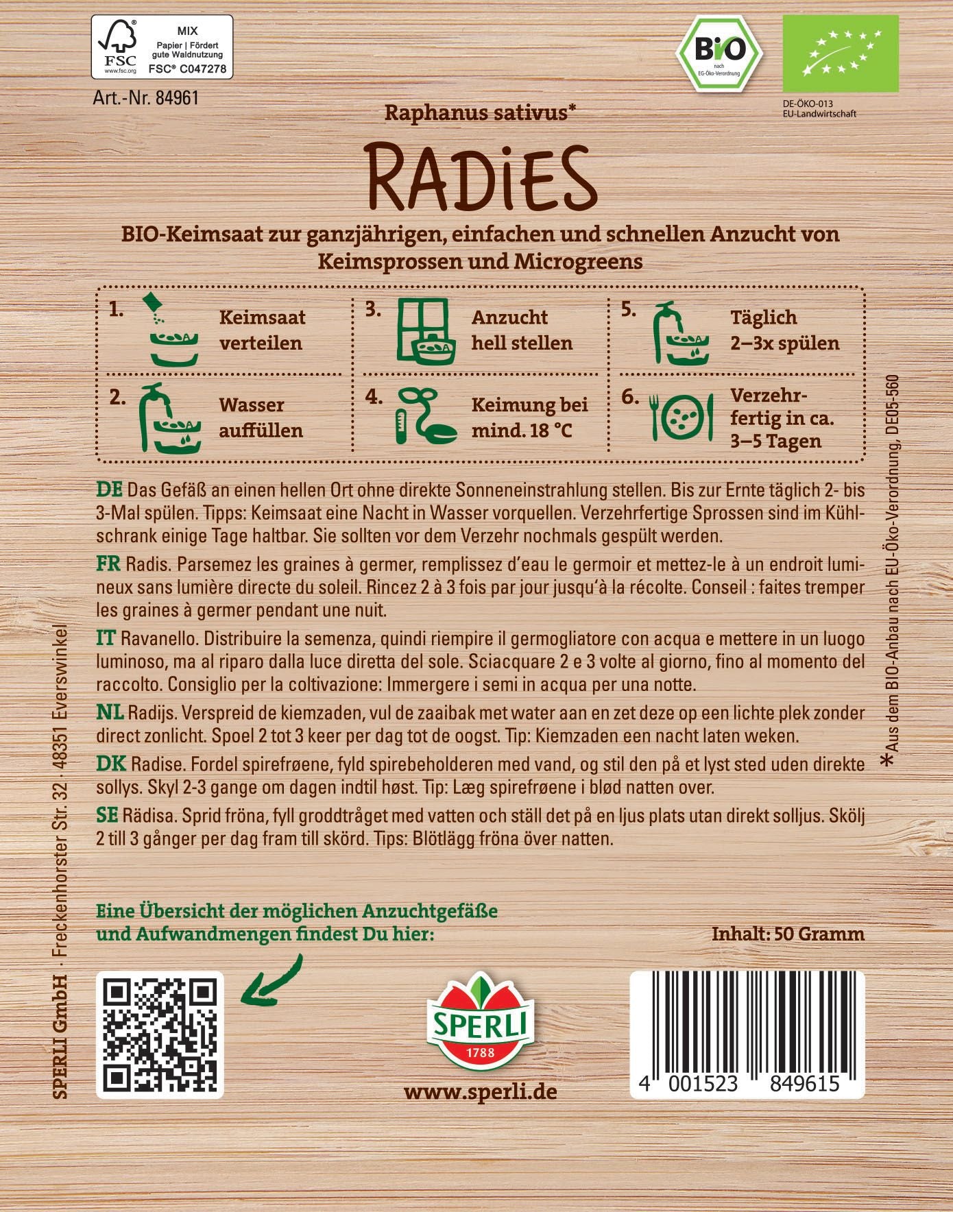 BIO Keimsprossen-Saat Radies